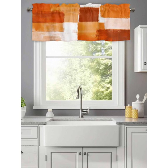 Curtain Valance for Windows,Abstract Geometric Graffiti Square Kitchen Valances Rod Pocket Short Curtains,Gradient Orange Window Treatment Panel for Bedroom Bathroom 42x12in