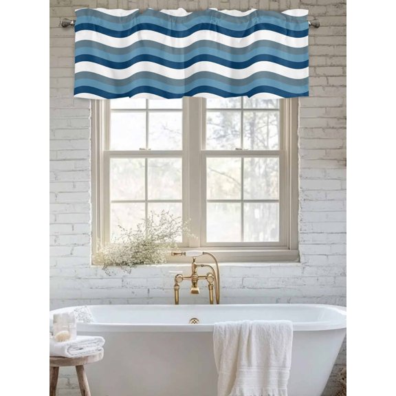 Curtain Valance for Windows, Abstract Gradient Blue Ocean Waves Kitchen Valances Rod Pocket Short Curtains, Minimalist Art Window Valance for Bedroom Bathroom Living room 56x16in