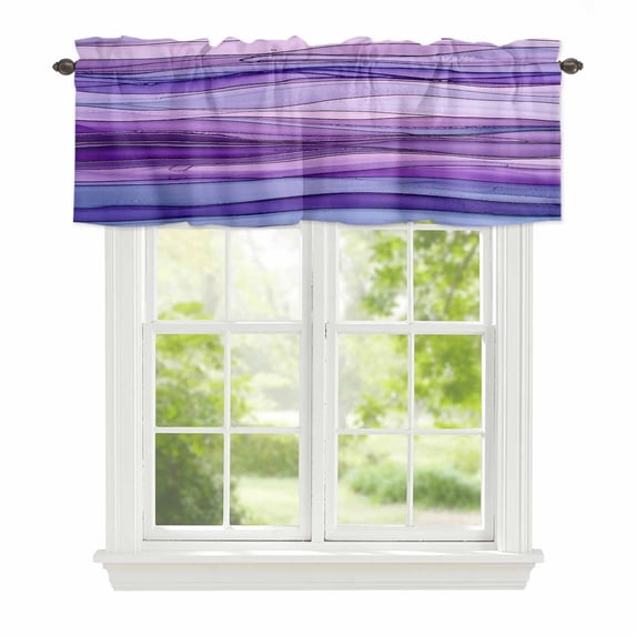Curtain Valance for Windows, Abstract Minimalist Stripe Art Kitchen Valances Rod Pocket Short Curtains, Purple Water Ripple Texture Window Valance for Bedroom Bathroom Living room 42x12in