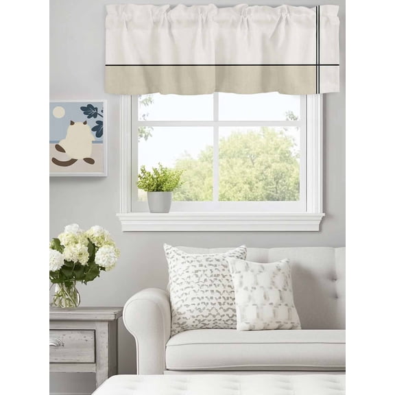 Curtain Valance for Windows, Abstract Modern Minimalist Art Kitchen Valances Rod Pocket Short Curtains, Lines Color Burlap Splicing Window Valance for Bedroom Bathroom Living room 60x18in