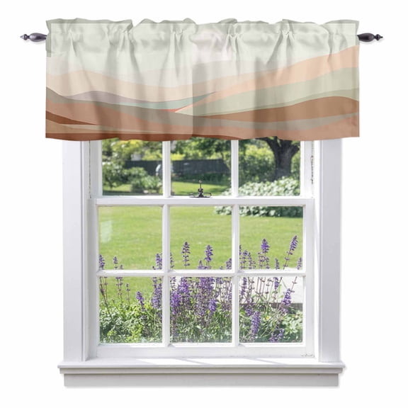 Curtain Valance for Windows, Abstract Painting Mountain Scene Kitchen Valances Rod Pocket Short Curtains, Minimalist Natural Hill Sunset Window Valance for Bedroom Bathroom Living room 42x12in