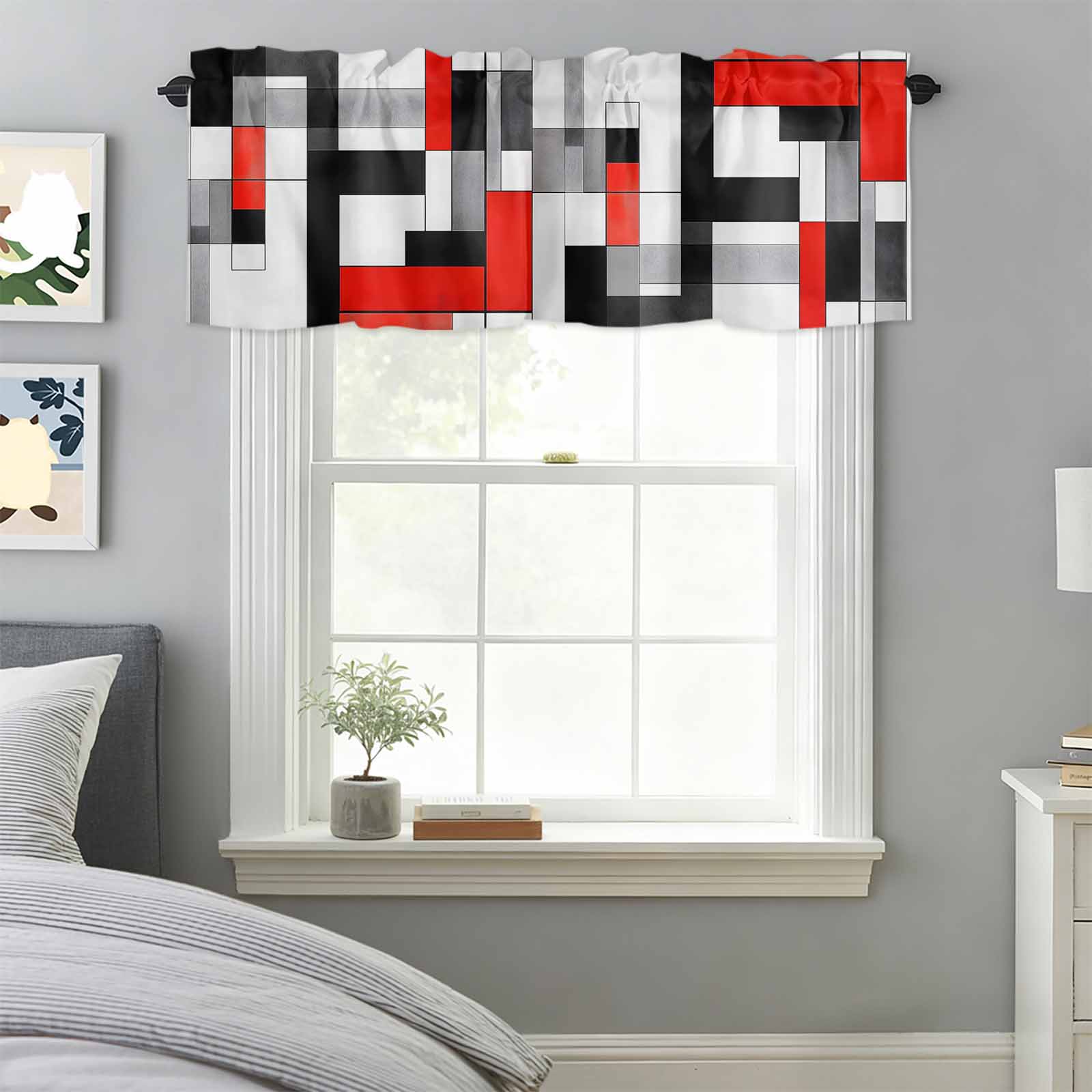 Window Square Valance Curtain Valance for Windows, Abstract Patchwork Square Kitchen Valances ...