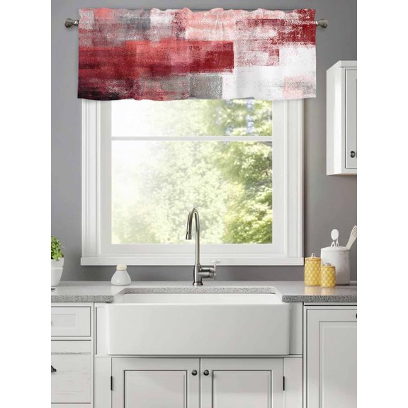 Curtain Valance for Windows,Abstract Red White Gradient Kitchen Valances Rod Pocket Short Curtains,Retro Mottled Brush Texture Window Treatment Panel for Bedroom Bathroom 42x12in