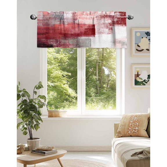 Curtain Valance for Windows,Abstract Red White Gradient Kitchen Valances Rod Pocket Short Curtains,Retro Mottled Brush Texture Window Treatment Panel for Bedroom Bathroom 42x18in