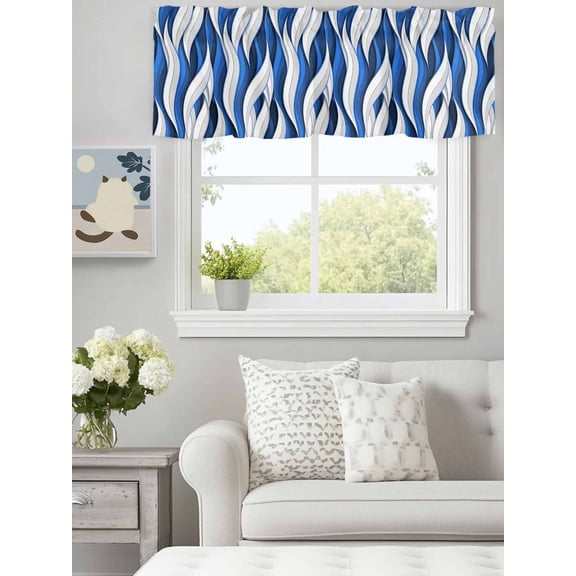 Curtain Valance for Windows,Abstracts Twists Lines Kitchen Valances Rod Pocket Short Curtains,Blue White Gradients Striped Window Treatment Panel for Bedroom Bathroom 60x18in