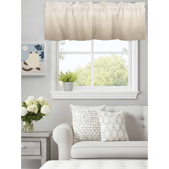 Curtain Valance for Windows,Beige Brown Gradient Ombre Kitchen Valances Rod Pocket Short Curtains,Farm Country Style Window Treatment Panel for Bedroom Bathroom 60"x18"