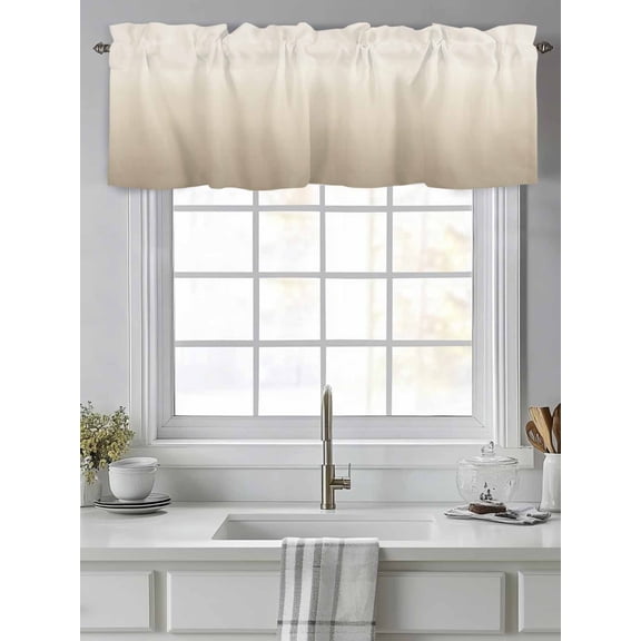 Curtain Valance for Windows,Beige Brown Gradient Ombre Kitchen Valances Rod Pocket Short Curtains,Farm Country Style Window Treatment Panel for Bedroom Bathroom 42"x12"