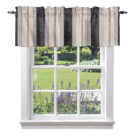 Curtain Valance for Windows, Black Cream Striped Kitchen Valances Rod Pocket Short Curtains, Rustic Minimalist Vertical Line Window Valance for Bedroom Bathroom Living room 42x12in