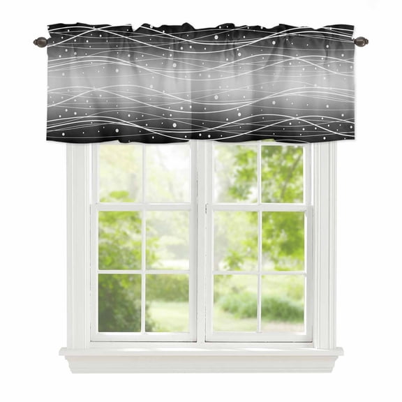 Curtain Valance for Windows, Black Gray Waves Gradient Kitchen Valances Rod Pocket Short Curtains, Abstract Wave Points Window Valance for Bedroom Bathroom Living room 42x12in