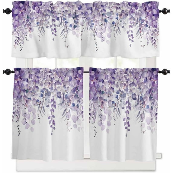 Curtain Valance for Windows Blue Eucalyptus Rod Pocket Valance Window Treatments 1 Panel Watercolor Leaves Short Curtains for Kitchen Windows Bathroom Bedroom 42x12in
