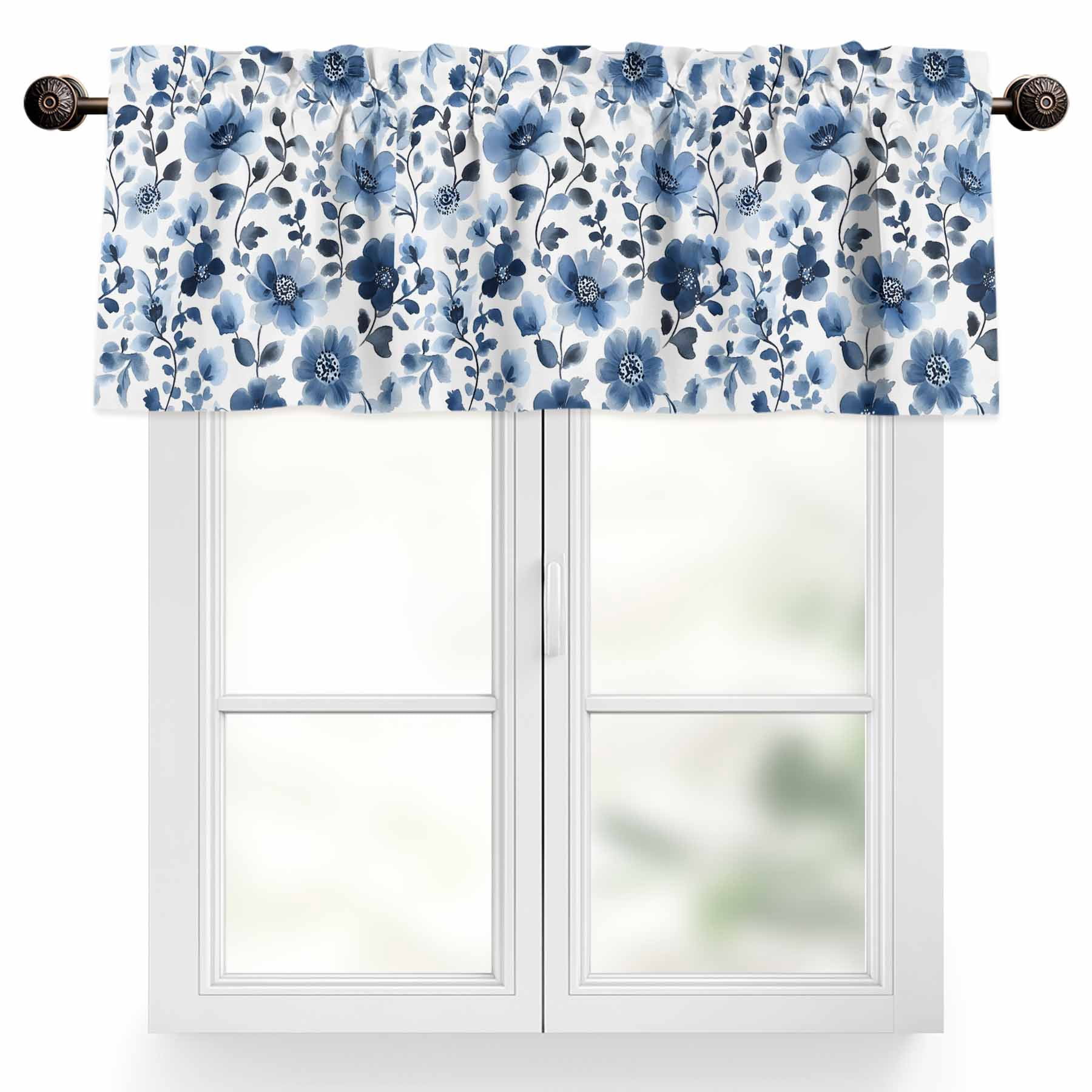 Aloha Tiki Pattern Short Curtains With Valance Rod - 54x18in, Peach Skin Velvet, For Kitchen & Bathroom