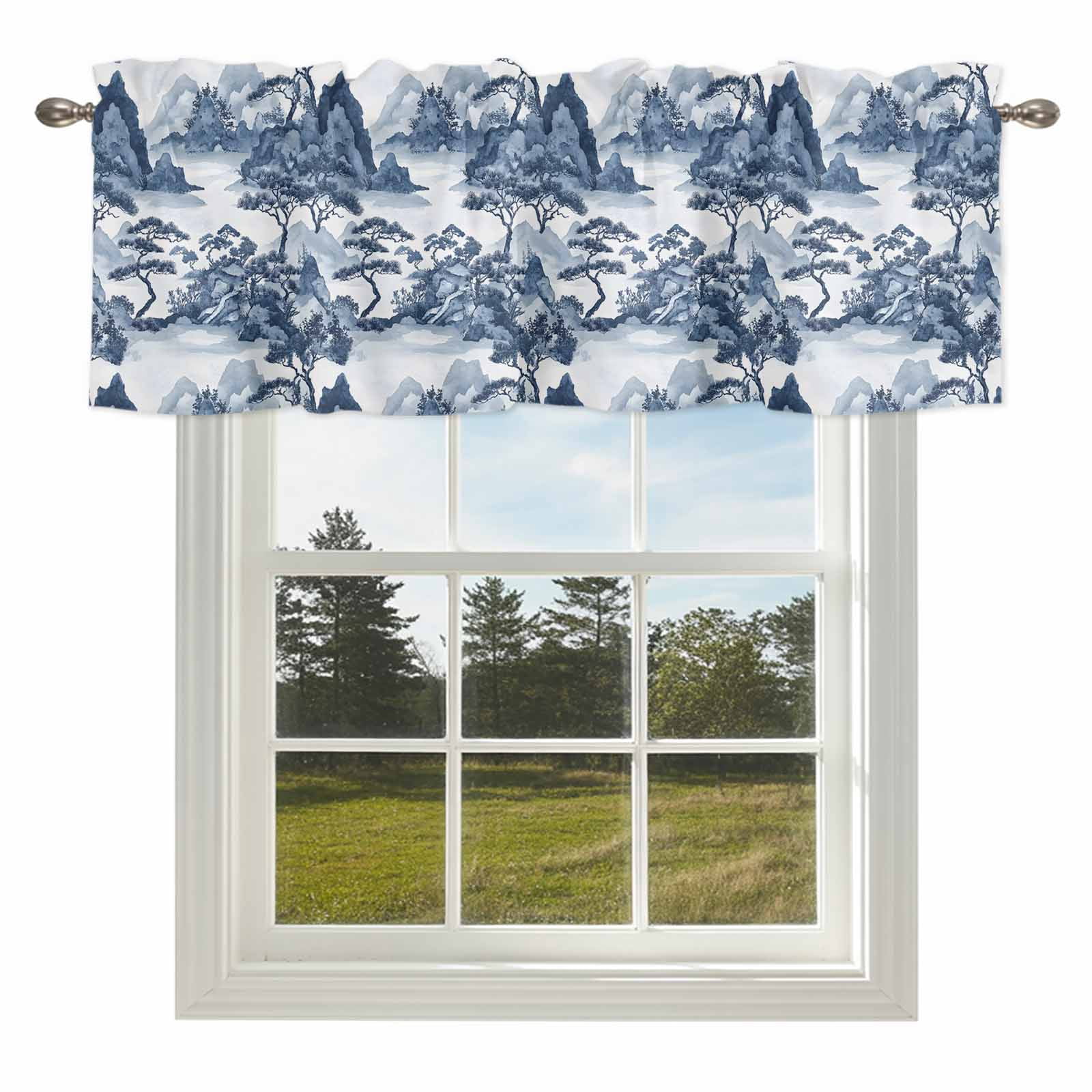 Chinese Pattern Valances Curtain Valance for Windows Blue Garden Landscape Kitchen Curtain ...