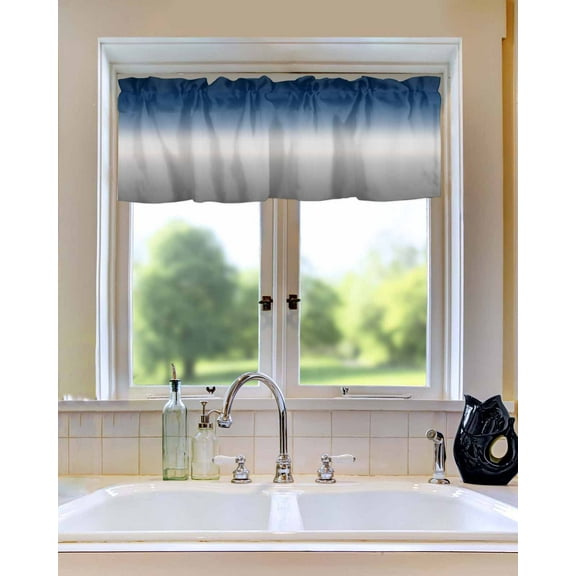 Curtain Valance for Windows Blue Gradient Grey Ombre White Stripe Kitchen Valances Rod Pocket Short Curtains,Modern Minimalism Style Window Treatment Panel for Living Room Bathroom Bedroom 54x18in