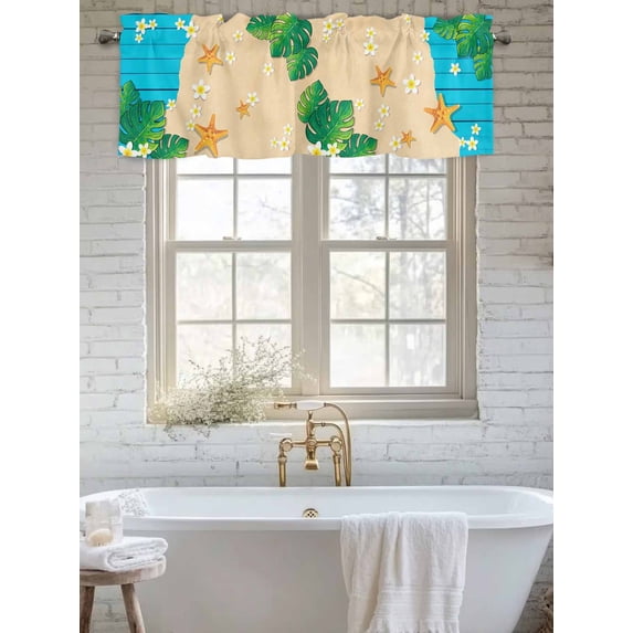 Curtain Valance for Windows, Blue Wood Beach Starfish Kitchen Valances ...