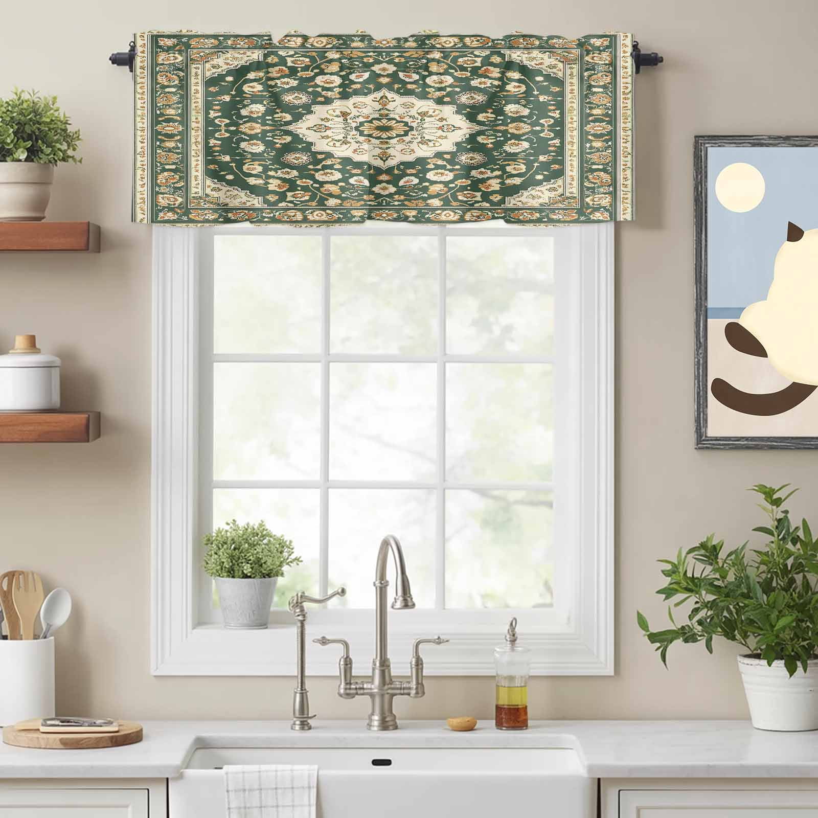 Visual Reference: Curtain Valance For Windows Bohemian Vintage Farm Pattern Kitchen