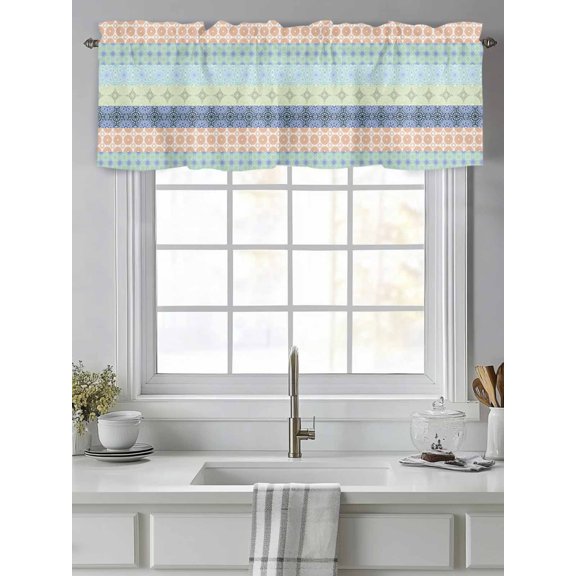 Curtain Valance for Windows,Boho Colorful Stripe Ethnic Style Kitchen Valances Rod Pocket Short Curtains,Rustic Flower Petals Art Window Treatment Panel for Bedroom Bathroom 42"x12"