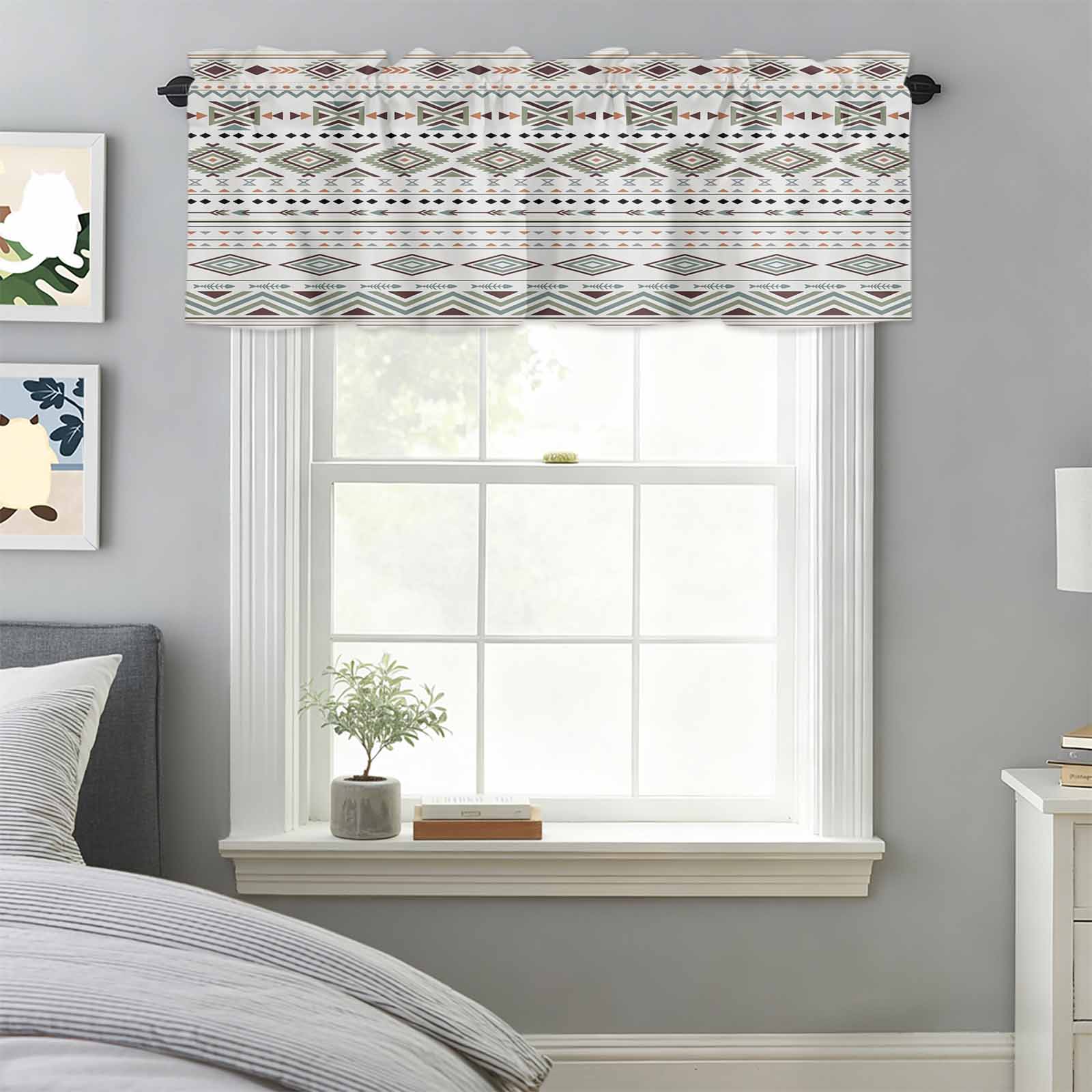 Window Square Valance Curtain Valance for Windows, Boho Ethnic Geometric Texture Kitchen ...
