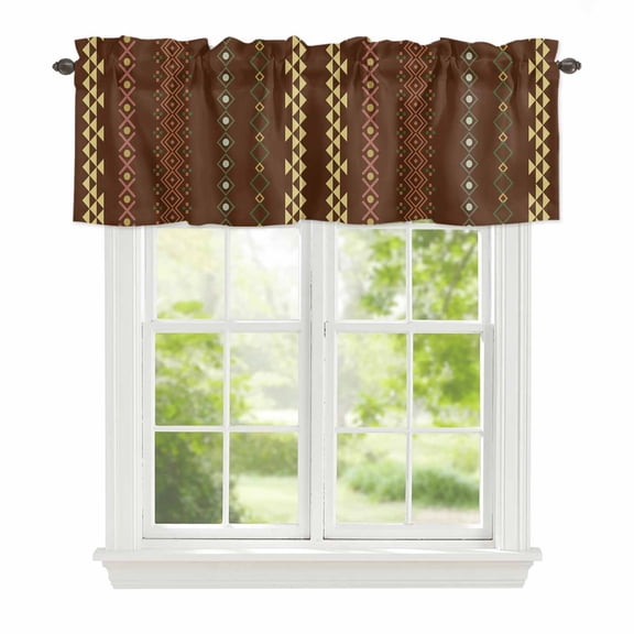 Curtain Valance for Windows, Boho Traditional Tribal Texture Kitchen Valances Rod Pocket Short Curtains, Abstract Geometric on Tan Window Valance for Bedroom Bathroom Living room 42x12in