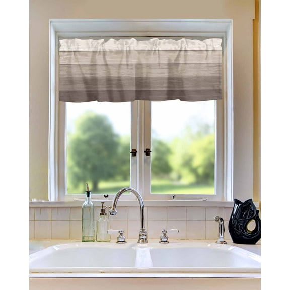 Curtain Valance for Windows Brown Retro Wood Board Kitchen Valances Rod Pocket Short Curtains,Country Farmhouse Khaki Gradient Window Treatment Panel for Living Room Bathroom Bedroom 42x12in