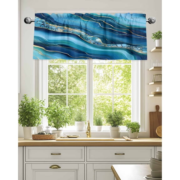 Curtain Valance for Windows,Cartoon Marble Texture Wave Bubble Kitchen Valances Rod Pocket Short Curtains,Abstract Gradient Art Window Treatment Panel for Bedroom Bathroom 54x18in