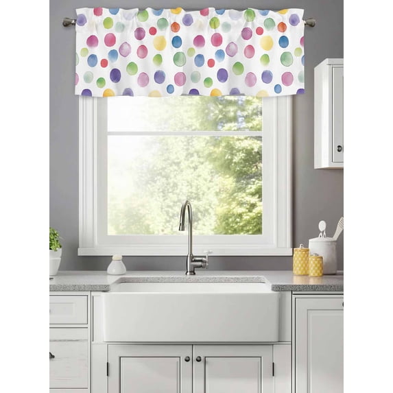 Curtain Valance for Windows,Cartoon Watercolor Wave Point Kitchen Valances Rod Pocket Short Curtains,Blue Pink Green Polka Dot Window Treatment Panel for Bedroom Bathroom 42x12in