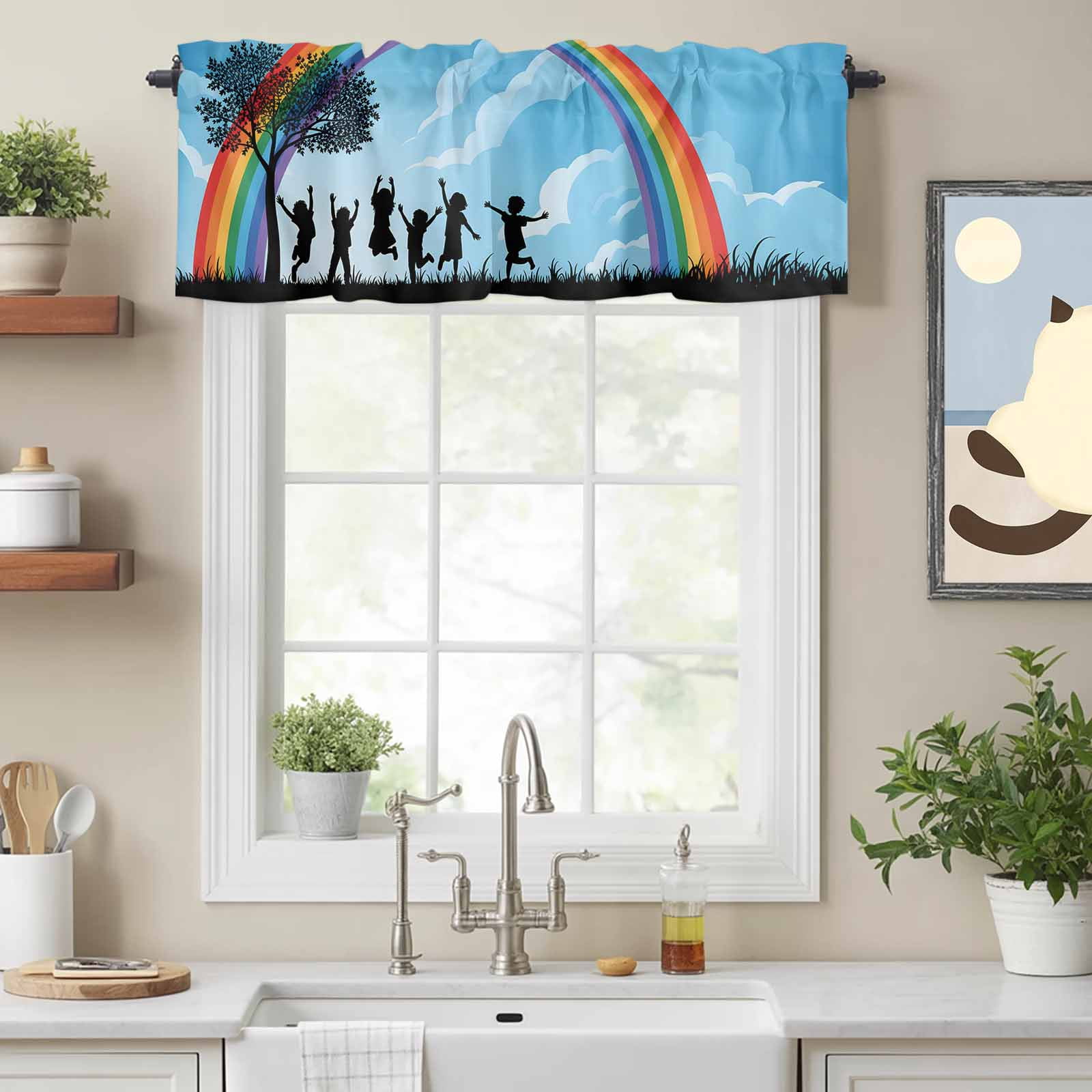 Curtain Valance for Windows, Children's Day Silhouettes Kitchen