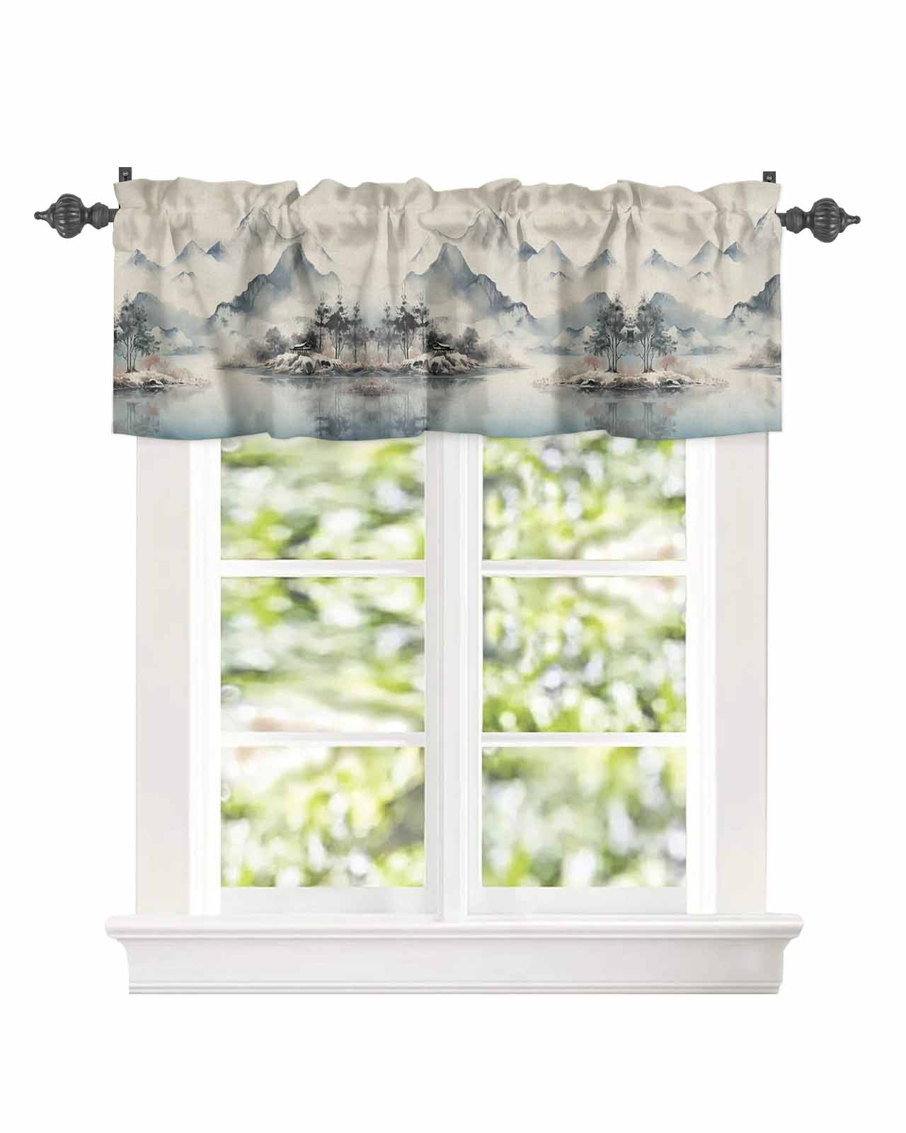 Chinese Pattern Valances Curtain Valance for Windows Chinese Ink Painting Mountain Forest ...