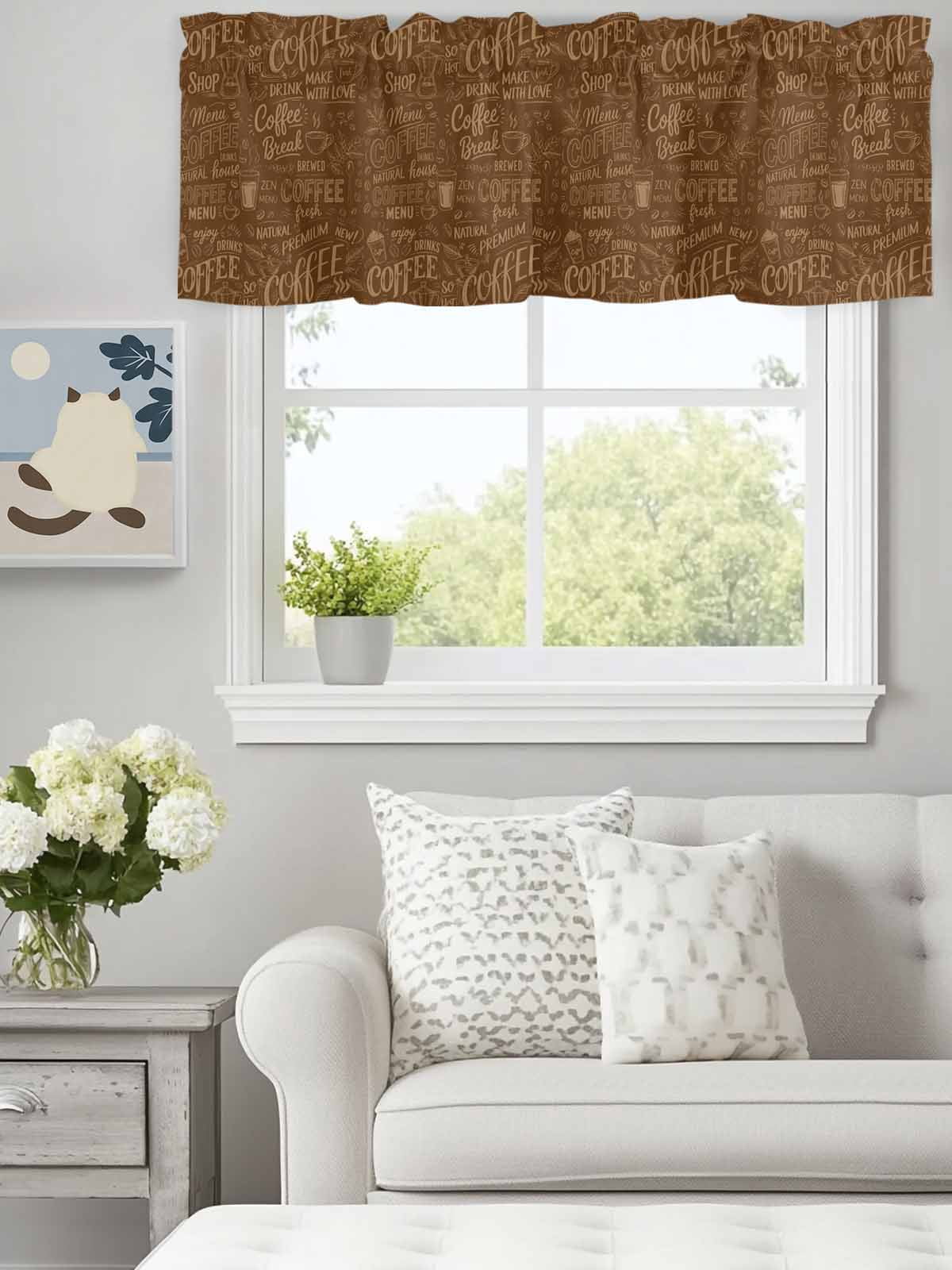 Curtain Valance for Windows, Coffee Milk Tea and Cocoa Bean Kitchen ...