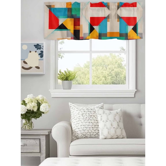 Curtain Valance for Windows, Color Block Overlay Colorful Kitchen Valances Rod Pocket Short Curtains, Modern Minimalist Abstract Art Color Window Valance for Bedroom Bathroom Living room 60x18in