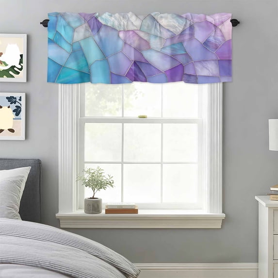 Curtain Valance for Windows, Colorful Glass Splicing Art Kitchen Valances Rod Pocket Short Curtains, Abstract Color Block Texture Window Valance for Bedroom Bathroom Living room 42x18in