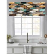 Curtain Valance for Windows,Colorful Moroccan Abstract Geometric Kitchen Valances Rod Pocket Short Curtains,Gold Lattice Hexagon Window Treatment Panel for Bedroom Bathroom 42"x12"