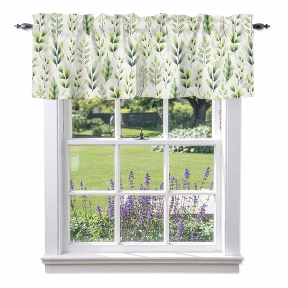 Curtain Valance for Windows, Country Green Leaves Herb Kitchen Valances ...