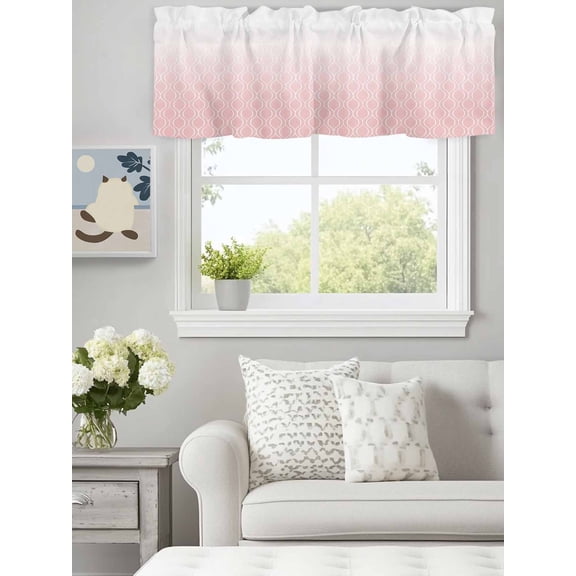 Curtain Valance for Windows,Curved White Line Kitchen Valances Rod Pocket Short Curtains,Abstract Geometric Striped on Pink Window Treatment Panel for Bedroom Bathroom 60x18in