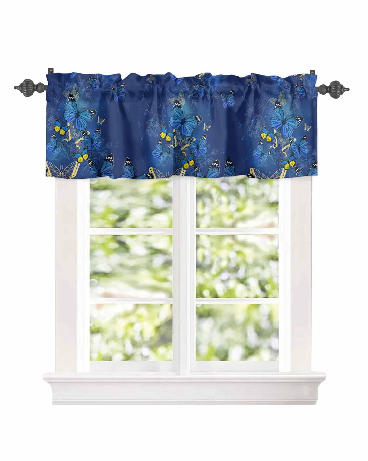 Curtain Valance for Windows Fantasy Blue Flying Butterfly Kitchen ...