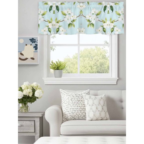 Curtain Valance for Windows,Farm Flower Green Leaves Branch Kitchen Valances Rod Pocket Short Curtains,Gardenia Bloom Floral Window Treatment Panel for Bedroom Bathroom 60"x18"
