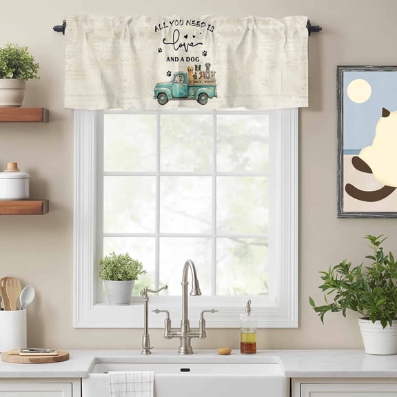 Curtain Valance for Windows, Farm Green Old-fashioned Trucks Dog Kitchen Valances Rod Pocket Short Curtains, Vintage Dog Paw Window Valance for Bedroom Bathroom Living room 54x18in
