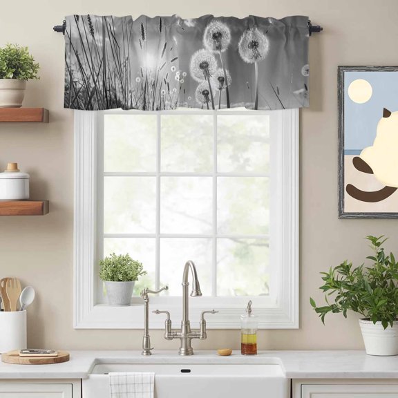 Curtain Valance for Windows, Farmhouse Grey Field Dandelion Rural Plant Kitchen Valances Rod Pocket Short Curtains, Idyllic Botanical Window Valance for Bedroom Bathroom Living room 54x18in