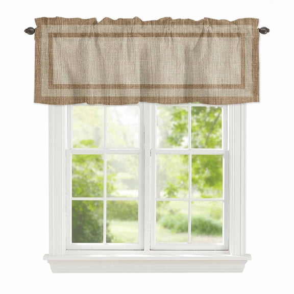 Curtain Valance for Windows, Farmhouse Vintage Linen Kitchen Valances Rod Pocket Short Curtains, Retro Tan Linen Texture Window Valance for Bedroom Bathroom Living room 42x12in