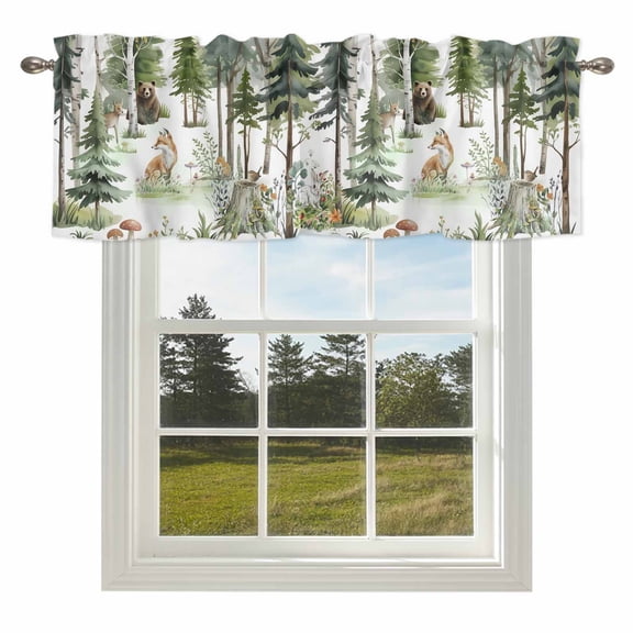 Curtain Valance for Windows Forest Animal Kitchen Curtain Valances Woodland Bear Fox Deer Bird Valances Window Treatments Short Curtains for Kitchen Living Room Bedroom Home Decor 54x18 Inch