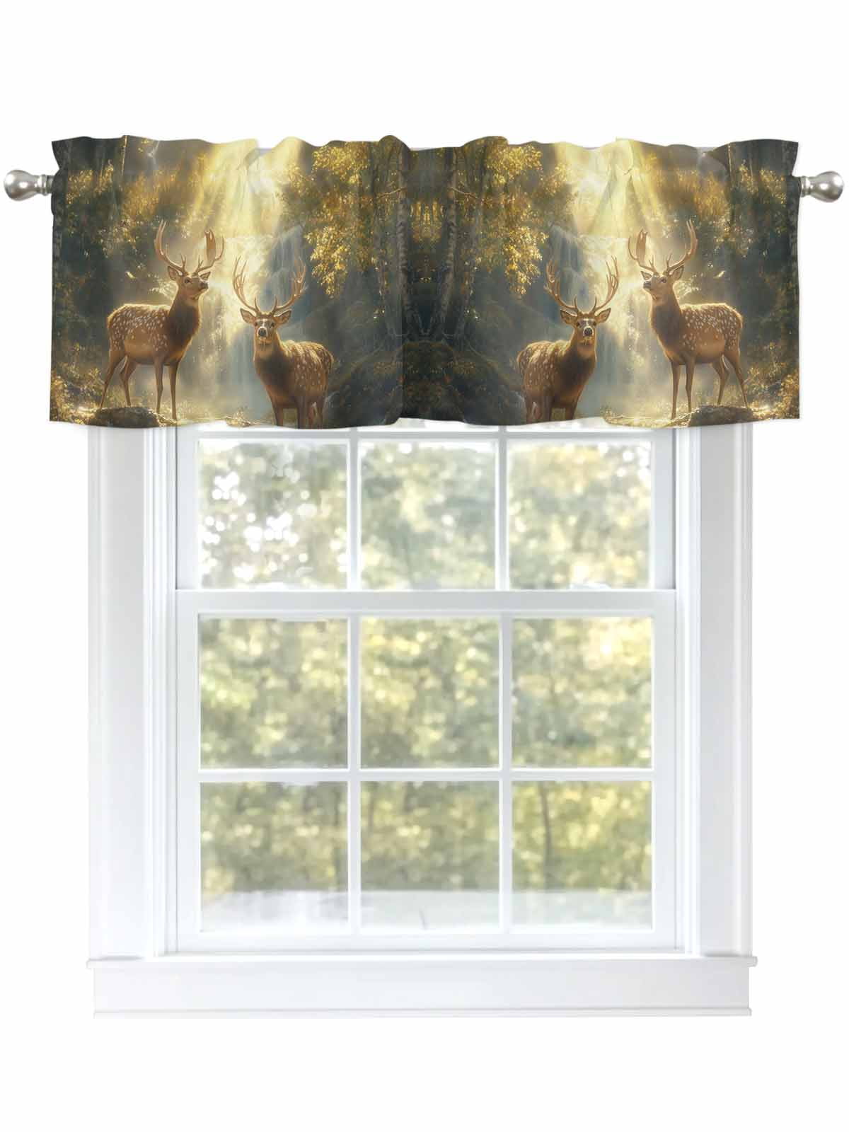 Curtain Valance for Windows Forest Deer Kitchen Curtain Valances ...