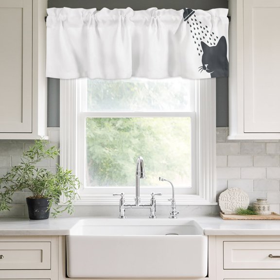 Curtain Valance for Windows Funny Cat Short Rod Pocket Kitchen Valances Blackout Curtains Cartoon Grey White Shadow Window Treatment for Living Room Bathroom Bedroom,54"x18"
