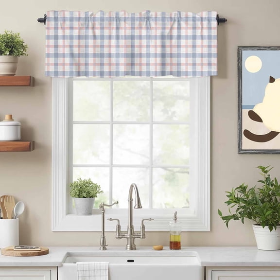 Curtain Valance for Windows, Geometric Buffalo Lattice Kitchen Valances Rod Pocket Short Curtains, Chic Diamond Grid Window Valance for Bedroom Bathroom Living room 54x18in