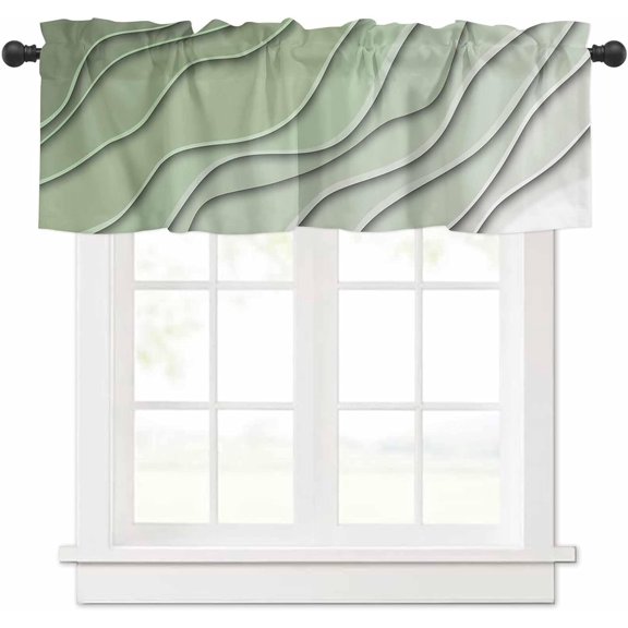 Curtain Valance for Windows Geometric Gradient Rod Pocket Valance Window Treatments 1 Panel Sage Green Ombre Short Curtains for Kitchen Windows Bathroom Bedroom 54 x 18 inch