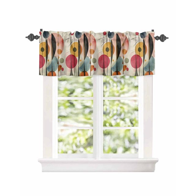 Curtain Valance for Windows Geometric Retro Pattern Kitchen Valances