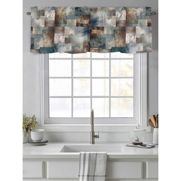 Curtain Valance for Windows,Gradient Color Block Abstract Art Kitchen Valances Rod Pocket Short Curtains,Twisted Line Modern Style Window Treatment Panel for Bedroom Bathroom 42"x12"