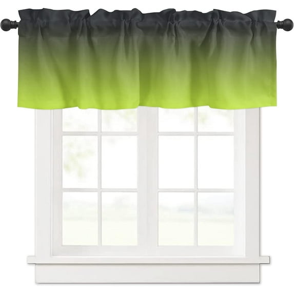 Curtain Valance for Windows Gradient Color Rod Pocket Valance Window Treatments 1 Panel Darkening Gray Lime Green Short Curtains for Kitchen Windows Bathroom Bedroom 54 x 18 inch