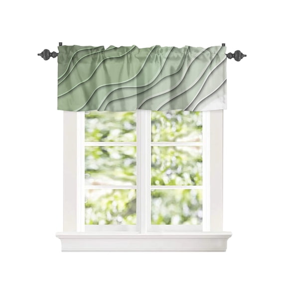 Curtain Valance for Windows Gradient Sage Green Ocean Wave Line Kitchen Valances Rod Pocket Short Curtains,Simple Striped Window Treatment Panel for Living Room Bathroom Bedroom 42x12in
