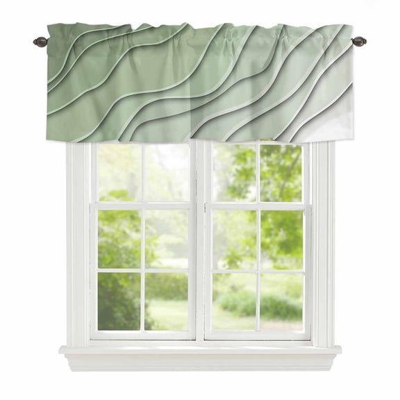 Curtain Valance for Windows, Gradient Sage Green Ocean Wave Line Kitchen Valances Rod Pocket Short Curtains, Simple Striped Window Valance for Bedroom Bathroom Living room 42x12in