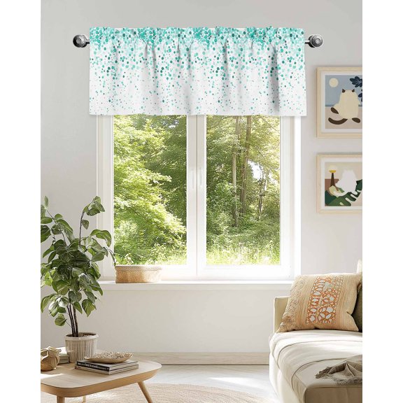 Curtain Valance for Windows,Gradient Watercolor Polka Dot Kitchen Valances Rod Pocket Short Curtains,Abstract Teal Wave Point Window Treatment Panel for Bedroom Bathroom 42x18in