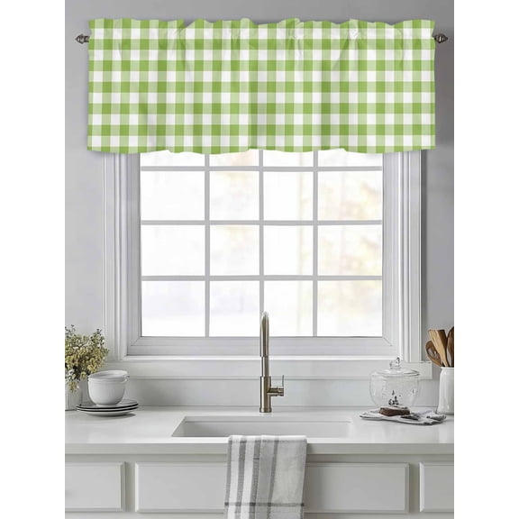 Curtain Valance for Windows,Green Buffalo Plaid Gingham Kitchen Valances Rod Pocket Short Curtains,Pastoral Farm Style Window Treatment Panel for Bedroom Bathroom 42"x12"